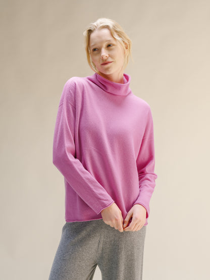 Cashmere Mix Relaxed High Neck Sweater (3D-Knit)