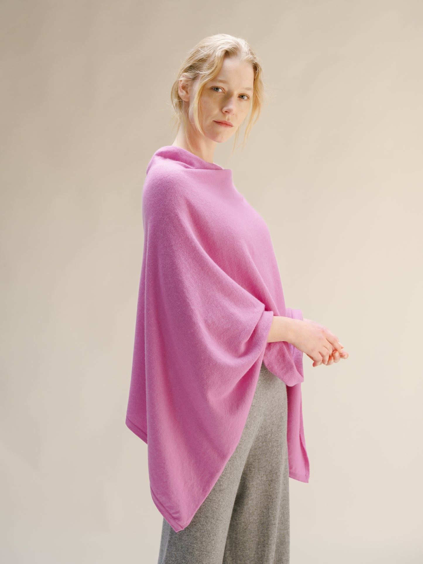 Cashmere Mix Asymmetric Poncho