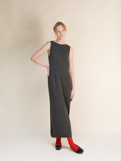 Cashmere Mix Boat Neck Sleeveless Dress (3D-Knit)