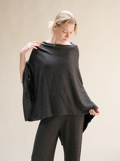 Cashmere Mix Asymmetric Poncho