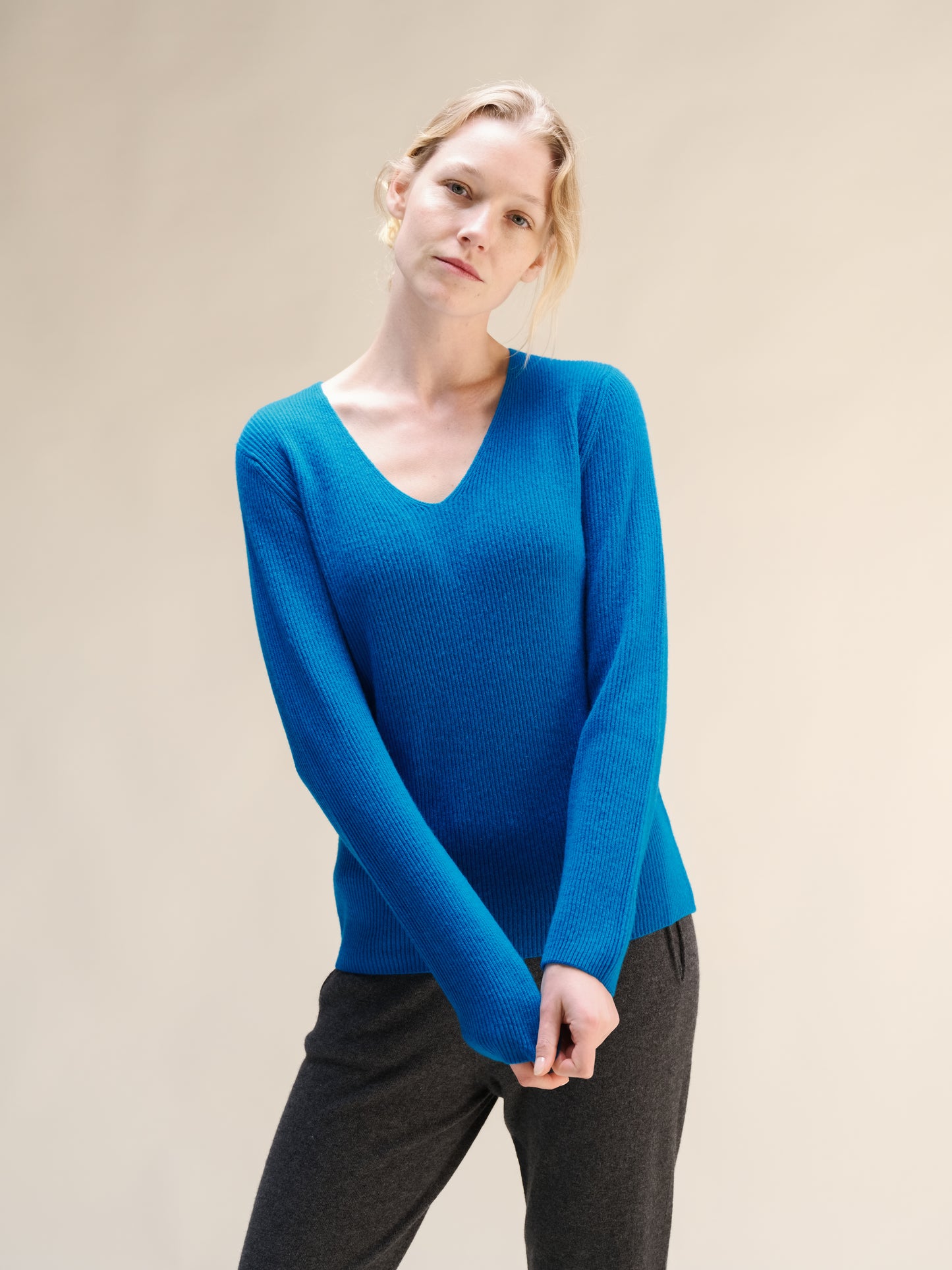 Cashmere Mix Full Ribbed V-Neck