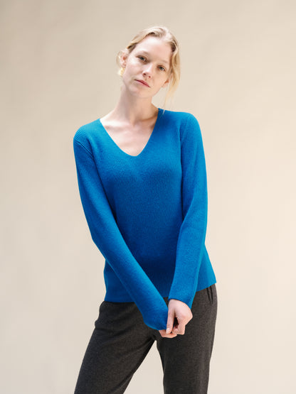 Cashmere Mix Full Ribbed V-Neck