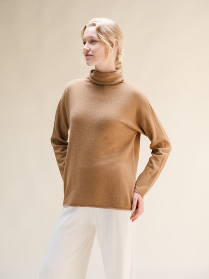 Cashmere Mix Relaxed High Neck Sweater (3D-Knit)