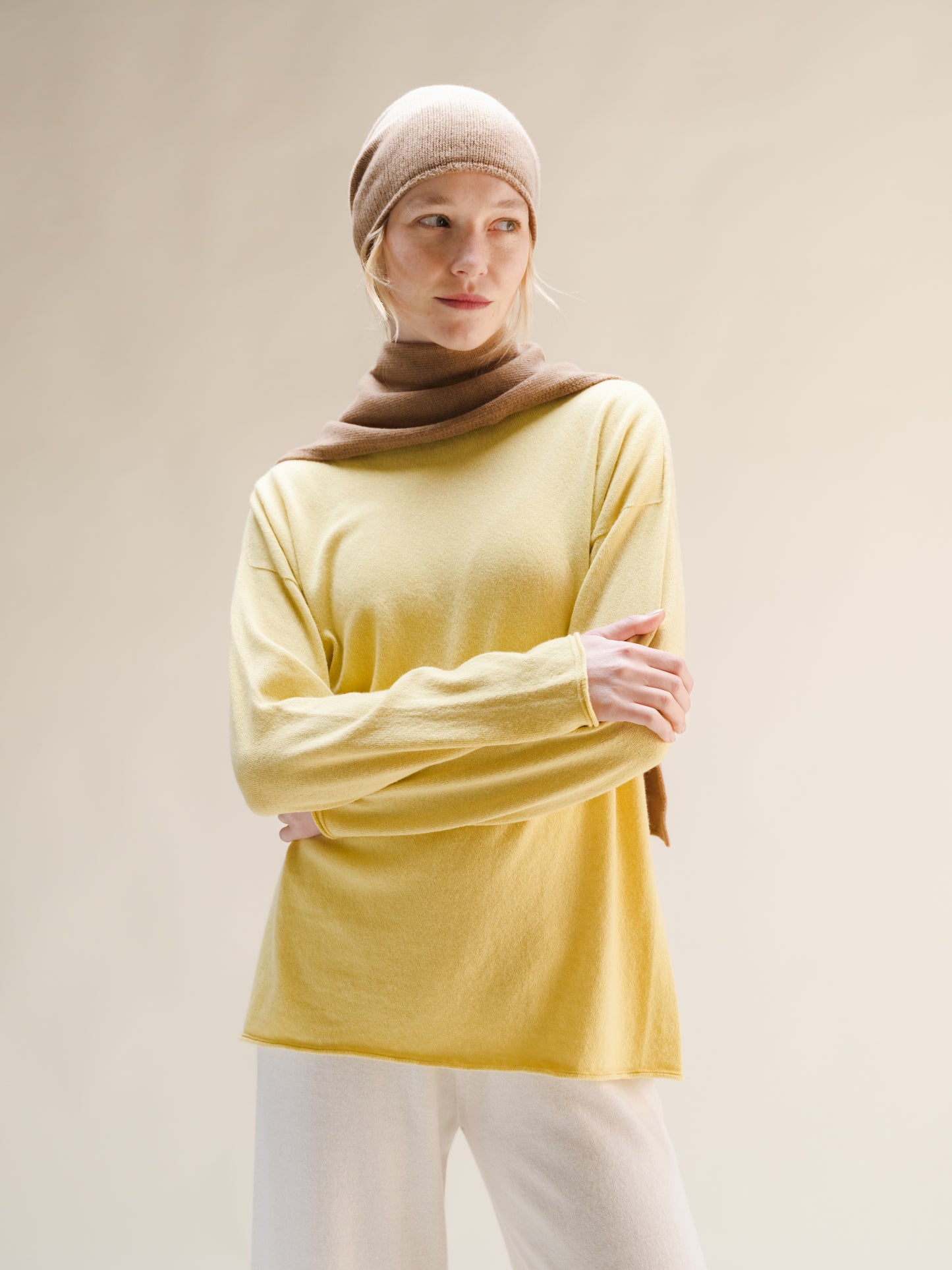 Cashmere Mix Relaxed High Neck Sweater (3D-Knit)