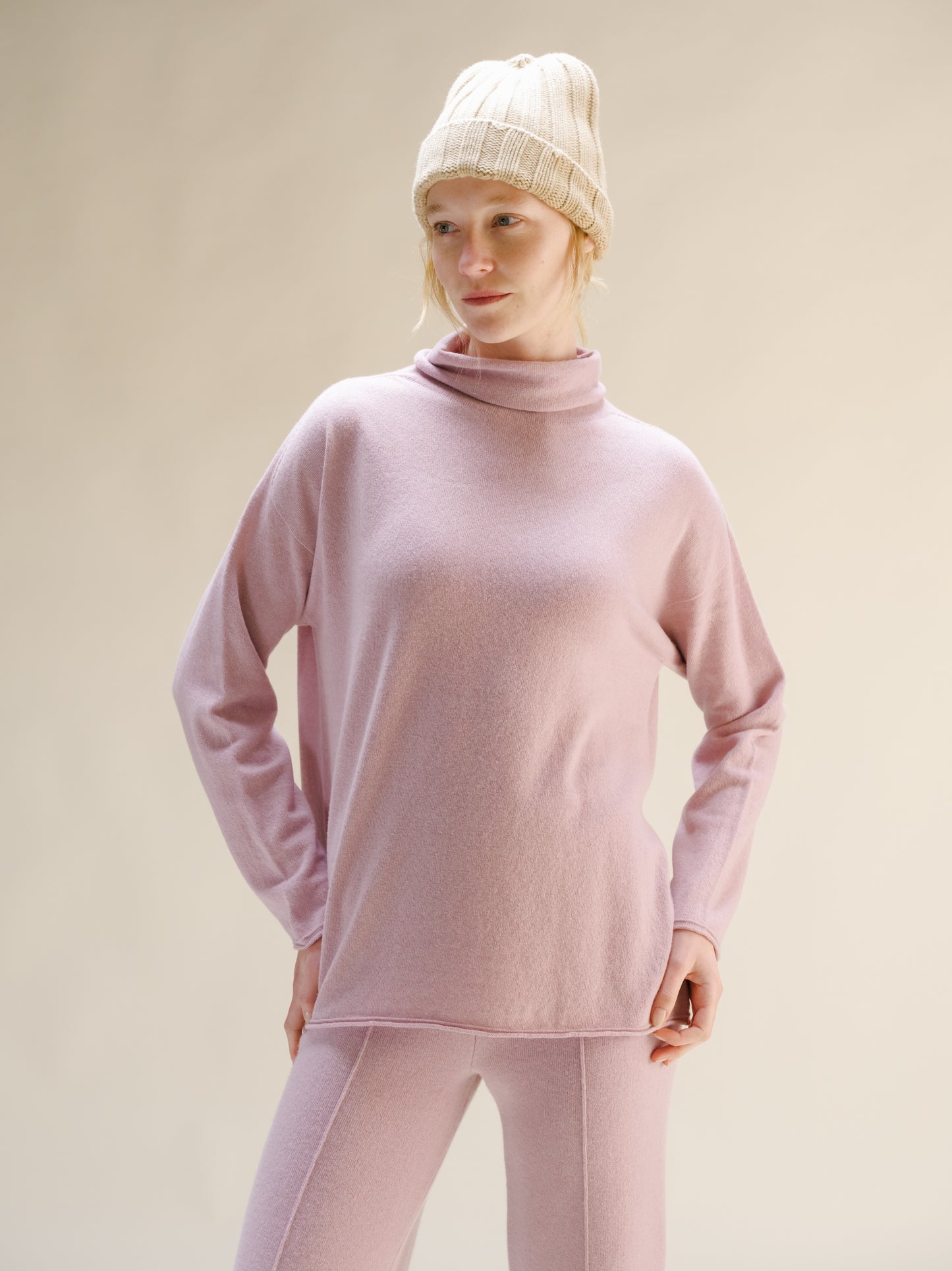 Cashmere Mix Relaxed High Neck Sweater (3D-Knit)