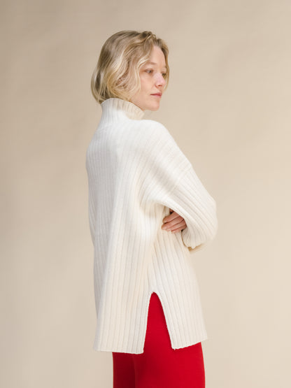 Cashmere Mix Ribbed High Neck with Side Slits