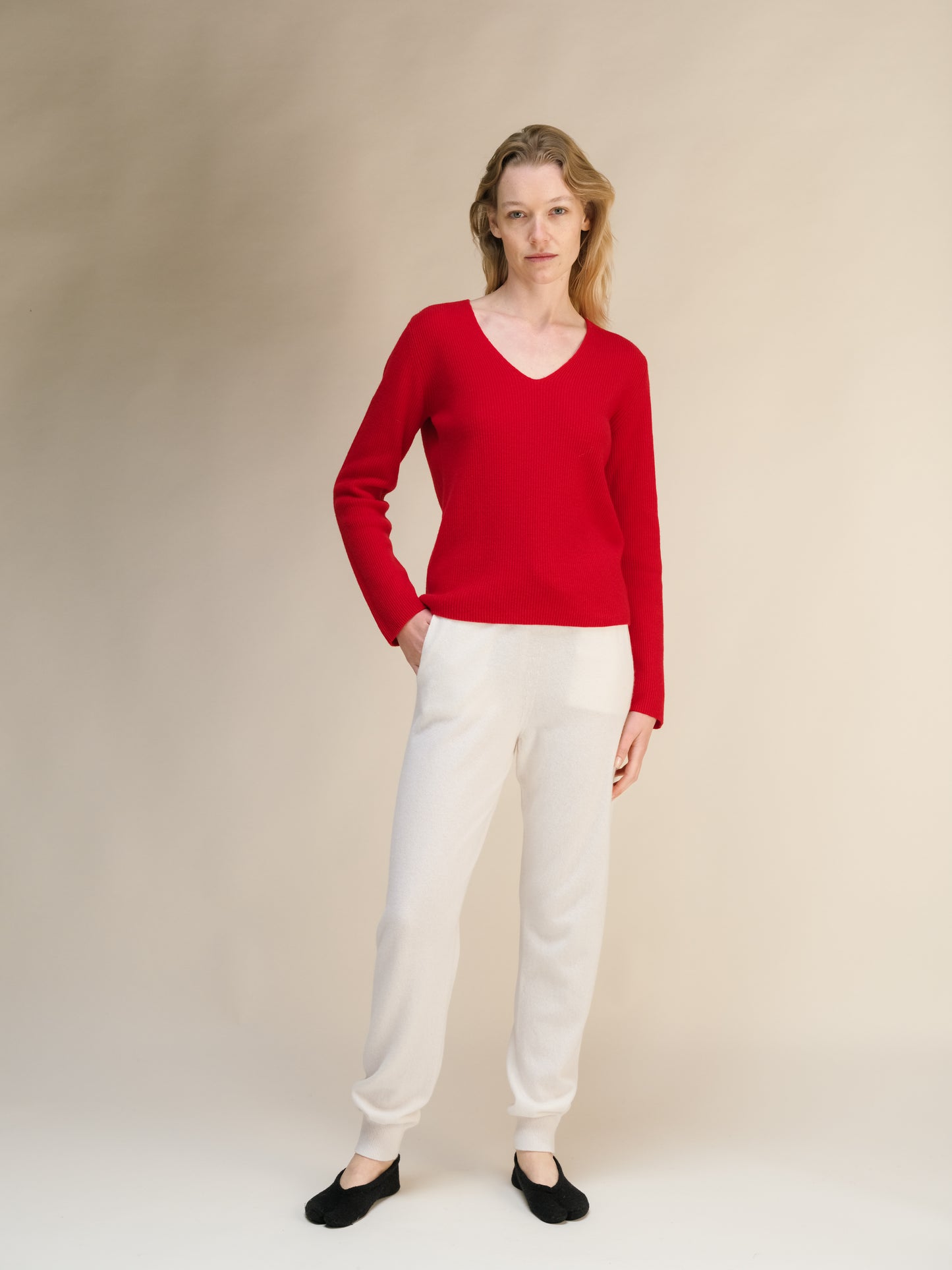 Cashmere Mix Full Ribbed V-Neck