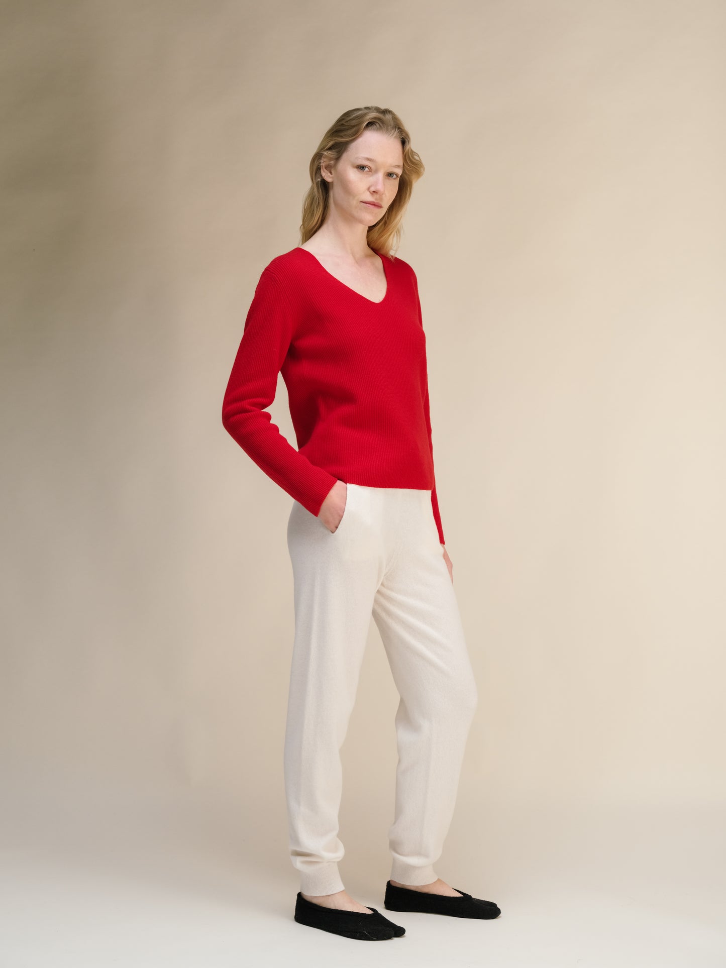 Cashmere Mix Full Ribbed V-Neck