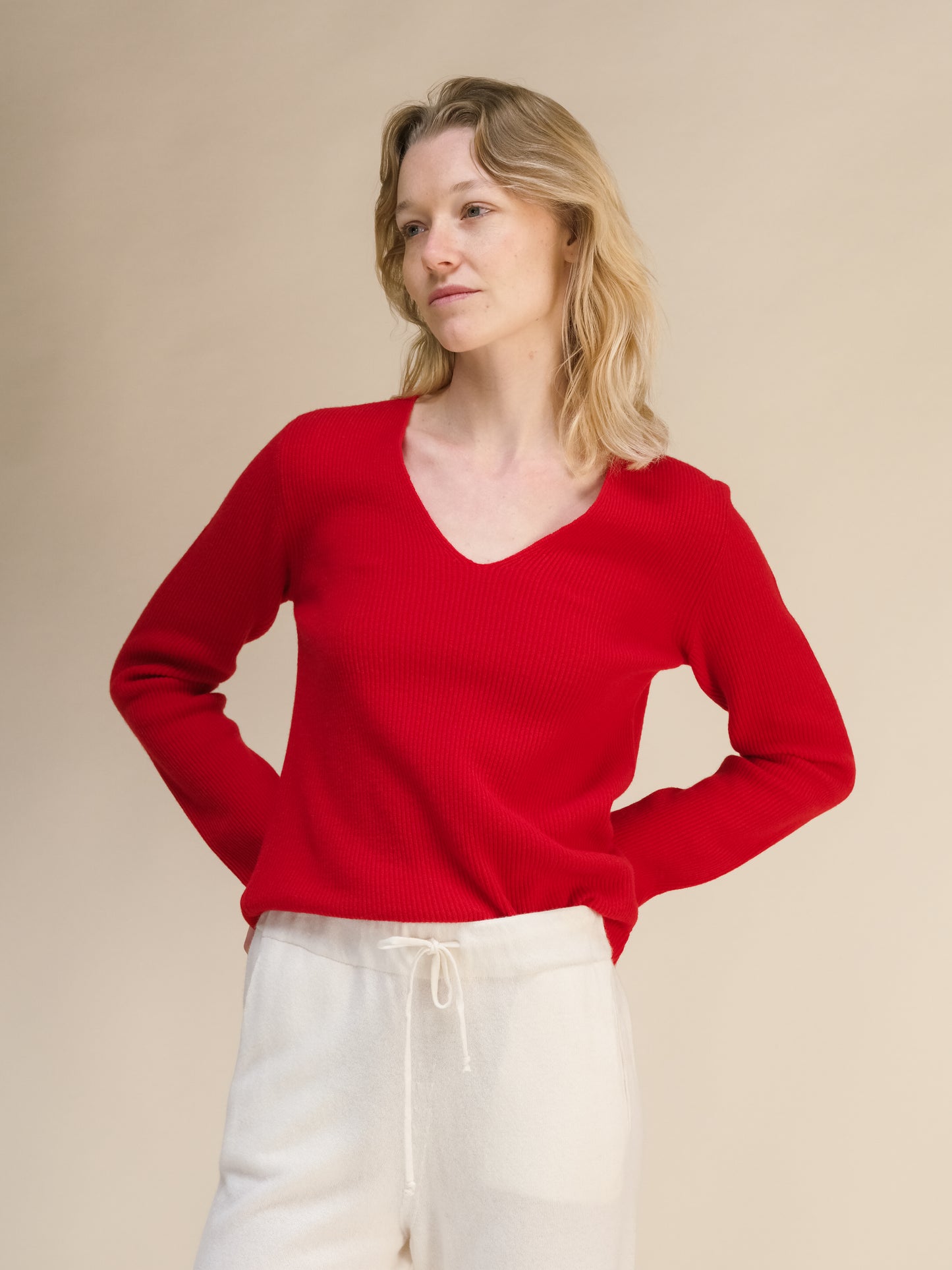 Cashmere Mix Full Ribbed V-Neck