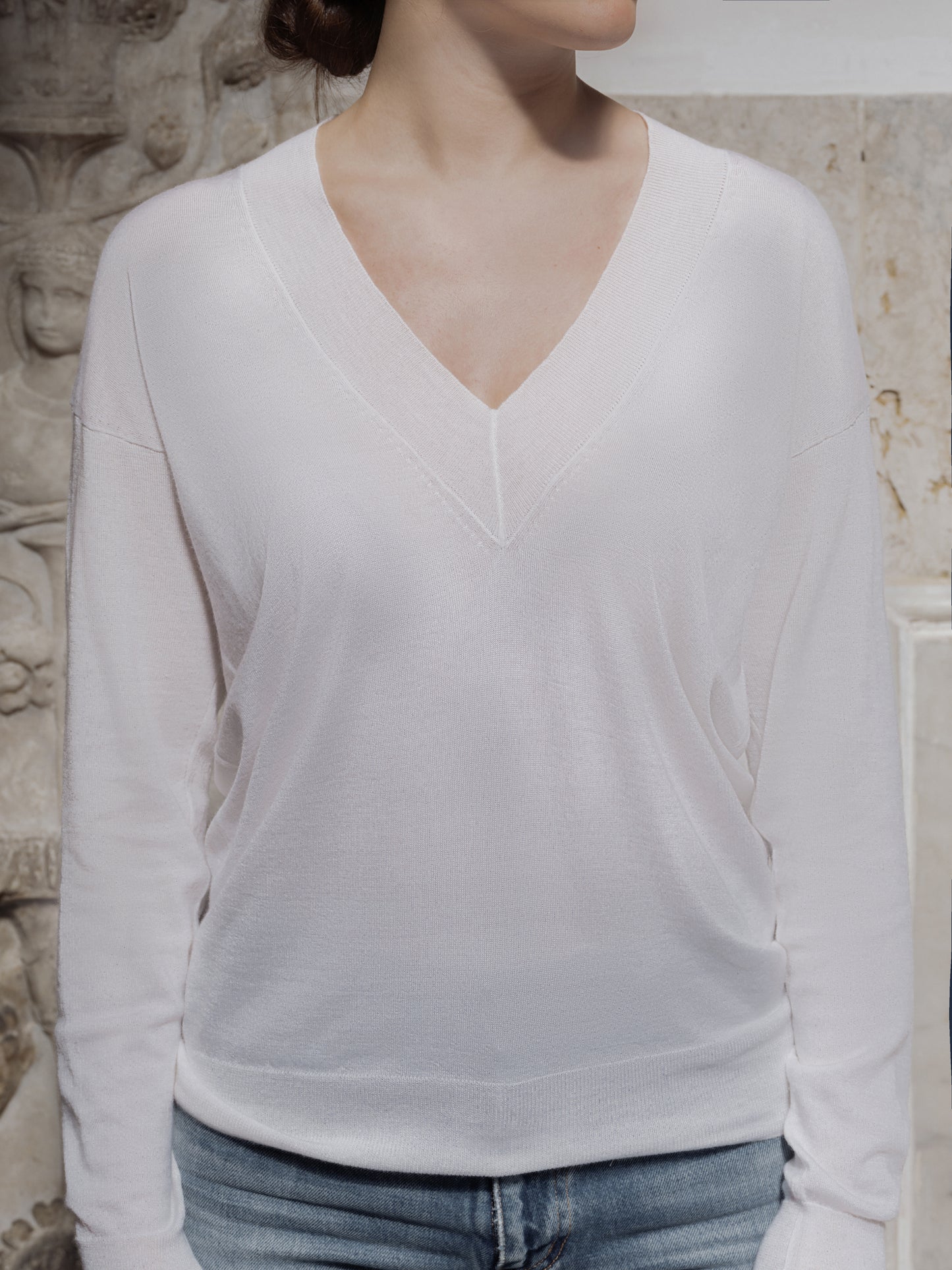 Merino & Silk V Neck Sweater