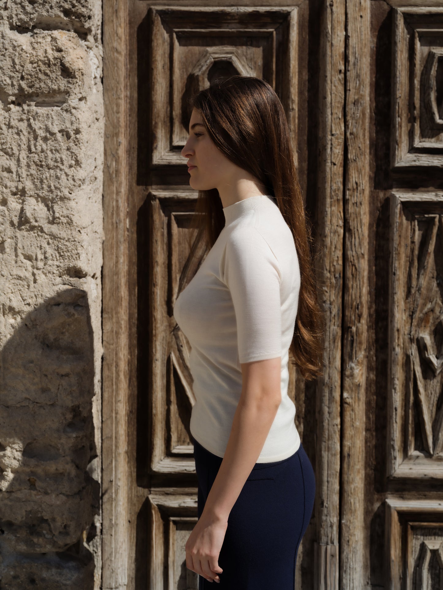 Merino & Silk Mock Neck Short Slevee