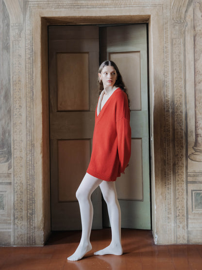 Extra Fine Merino Wool Maxi V-Neck Sweater