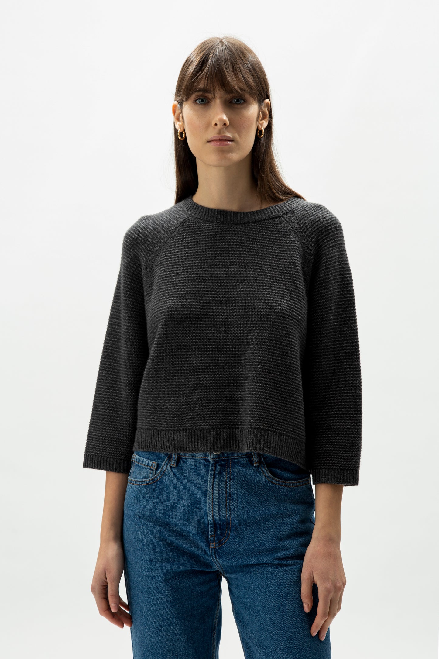 Cashmere mix cropped 3/4 sleeve pullover  - most.it.knit