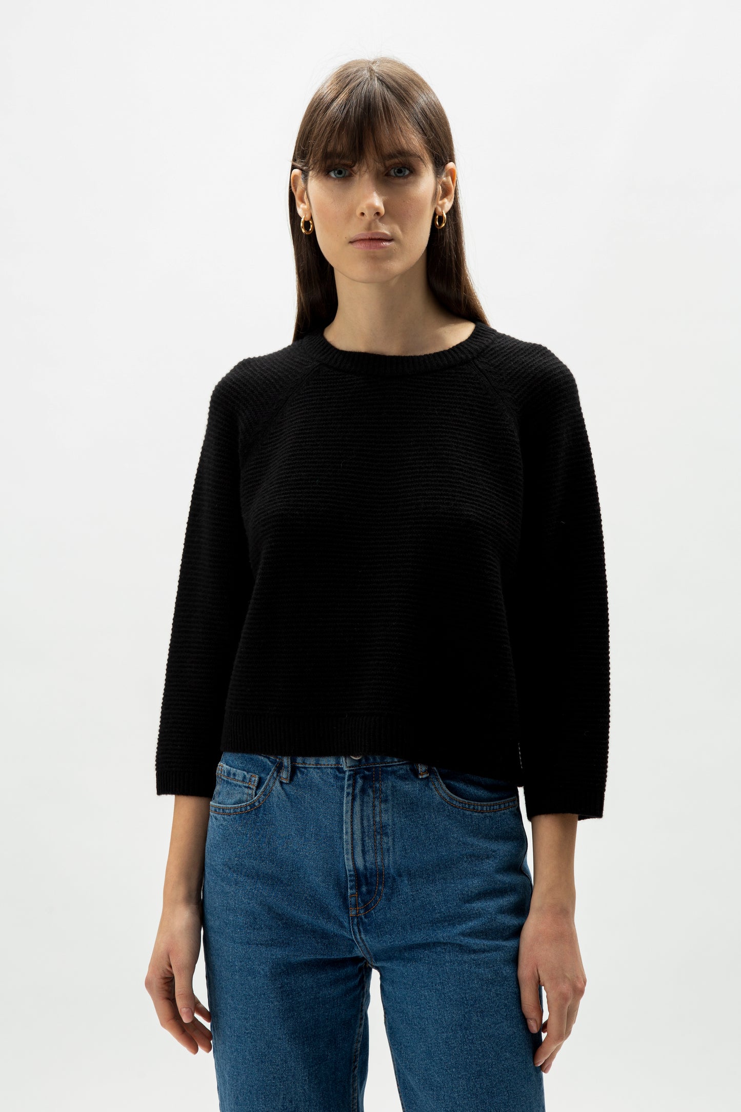 Cashmere mix cropped 3/4 sleeve pullover  - most.it.knit