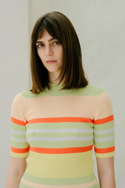 Pima Cotton Stripes Ribbed T-Shirt