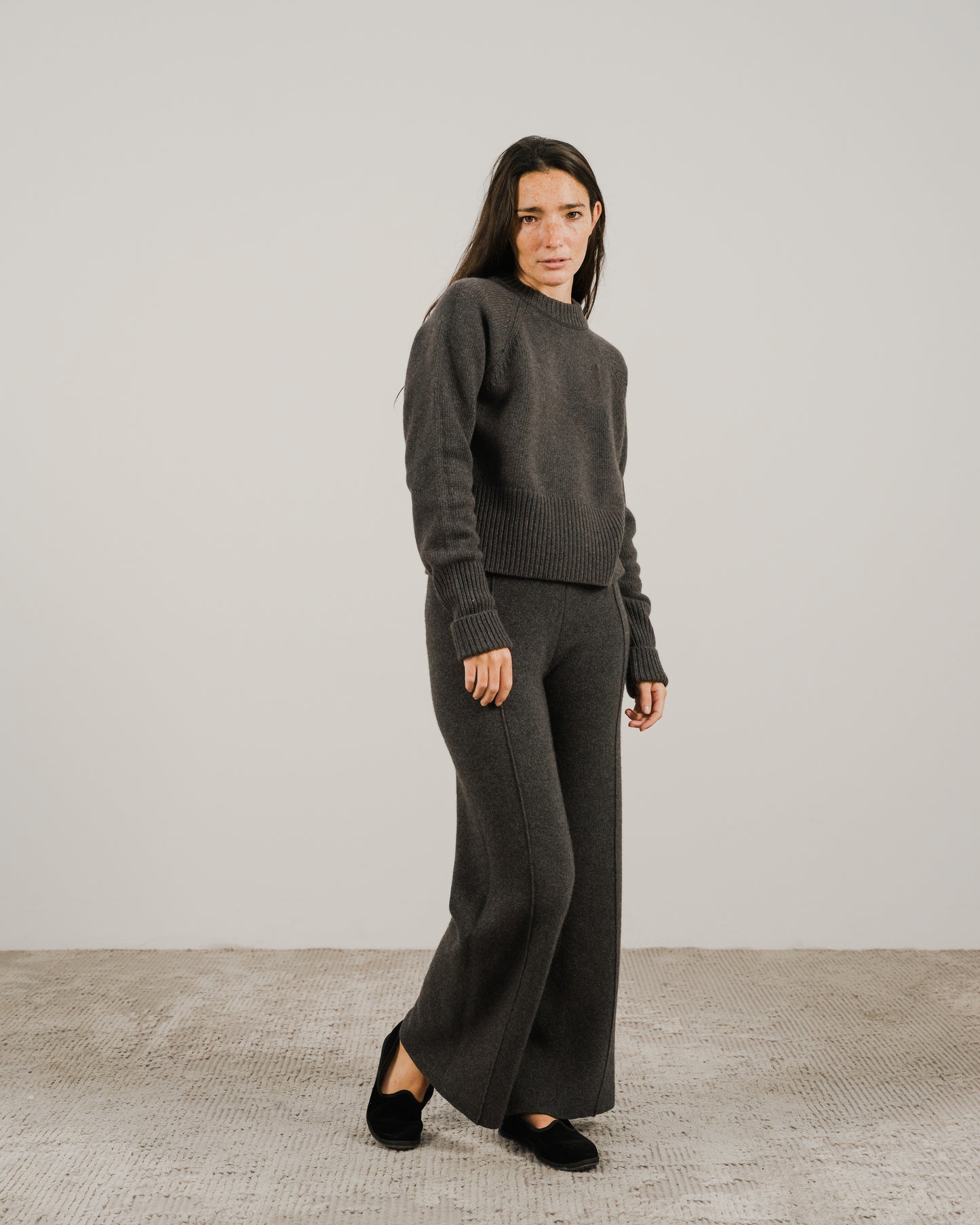 Cashmere Mix Roll-Up Cuff Crewneck Sweater