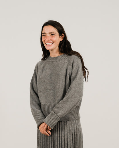 Cashmere Mix Roll-Up Cuff Crewneck Sweater