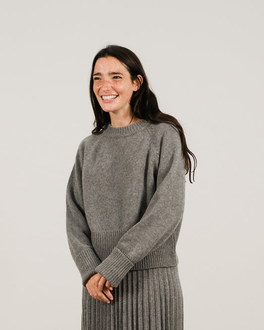 Cashmere Mix Roll-Up Cuff Crewneck Sweater