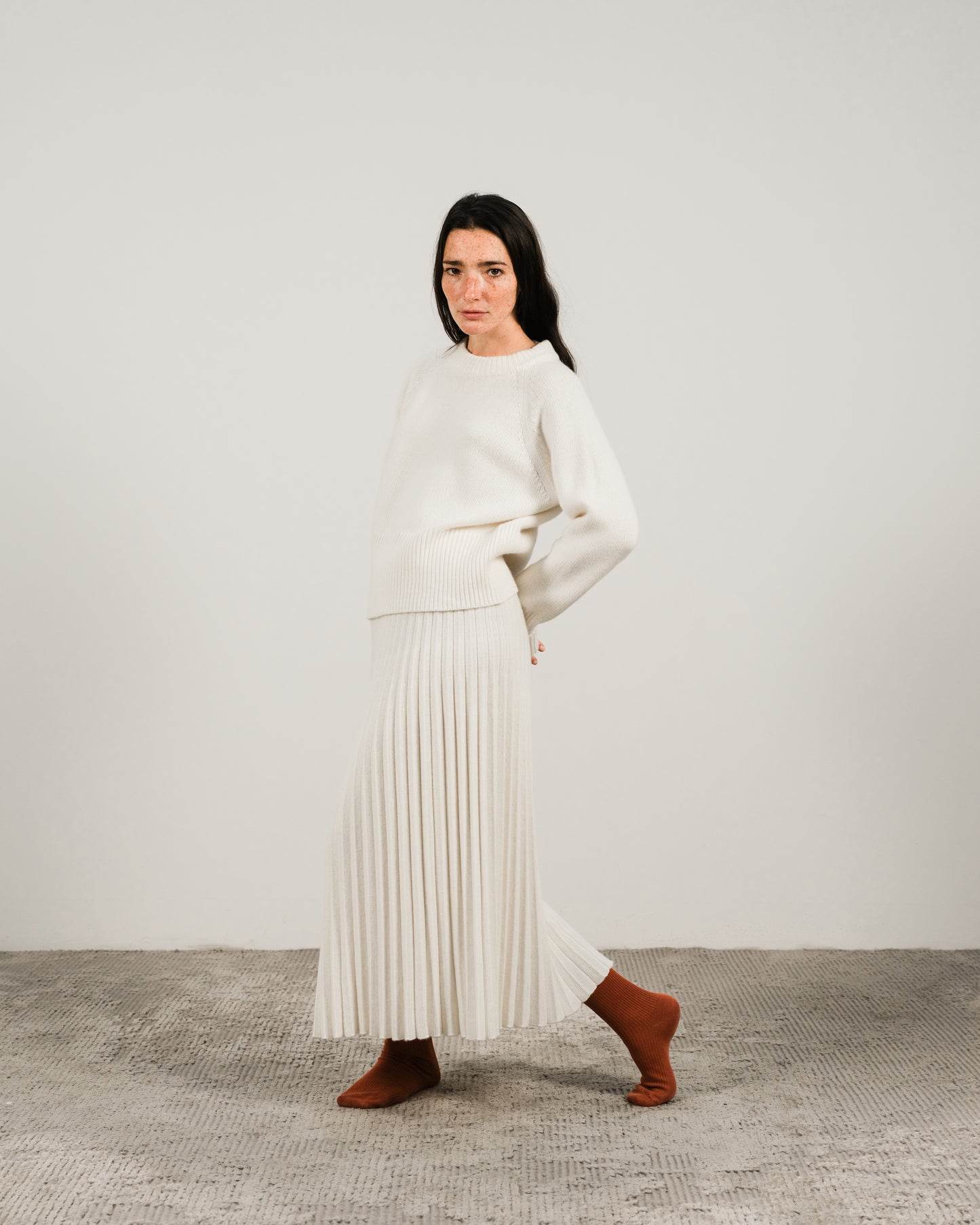 Cashmere Mix Roll-Up Cuff Crewneck Sweater