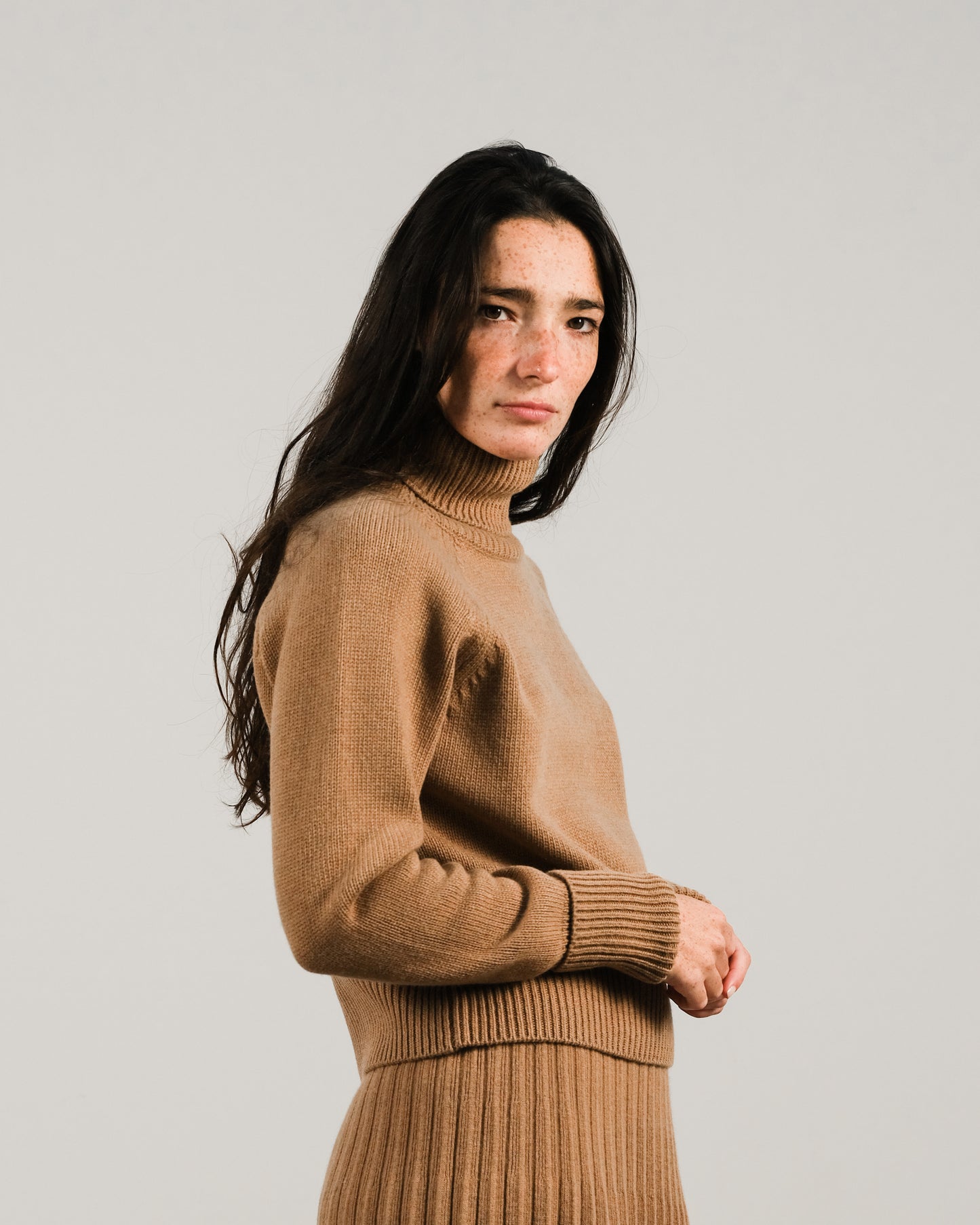 Cashmere Mix Roll-Up Cuff Turtleneck Sweater