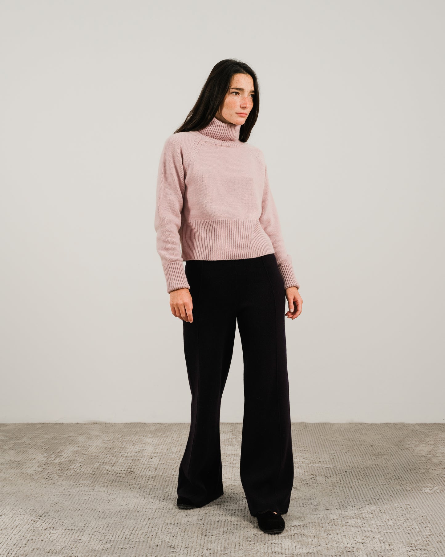 Cashmere Mix Roll-Up Cuff Turtleneck Sweater