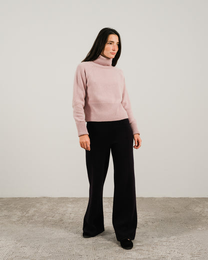 Cashmere Mix Roll-Up Cuff Turtleneck Sweater