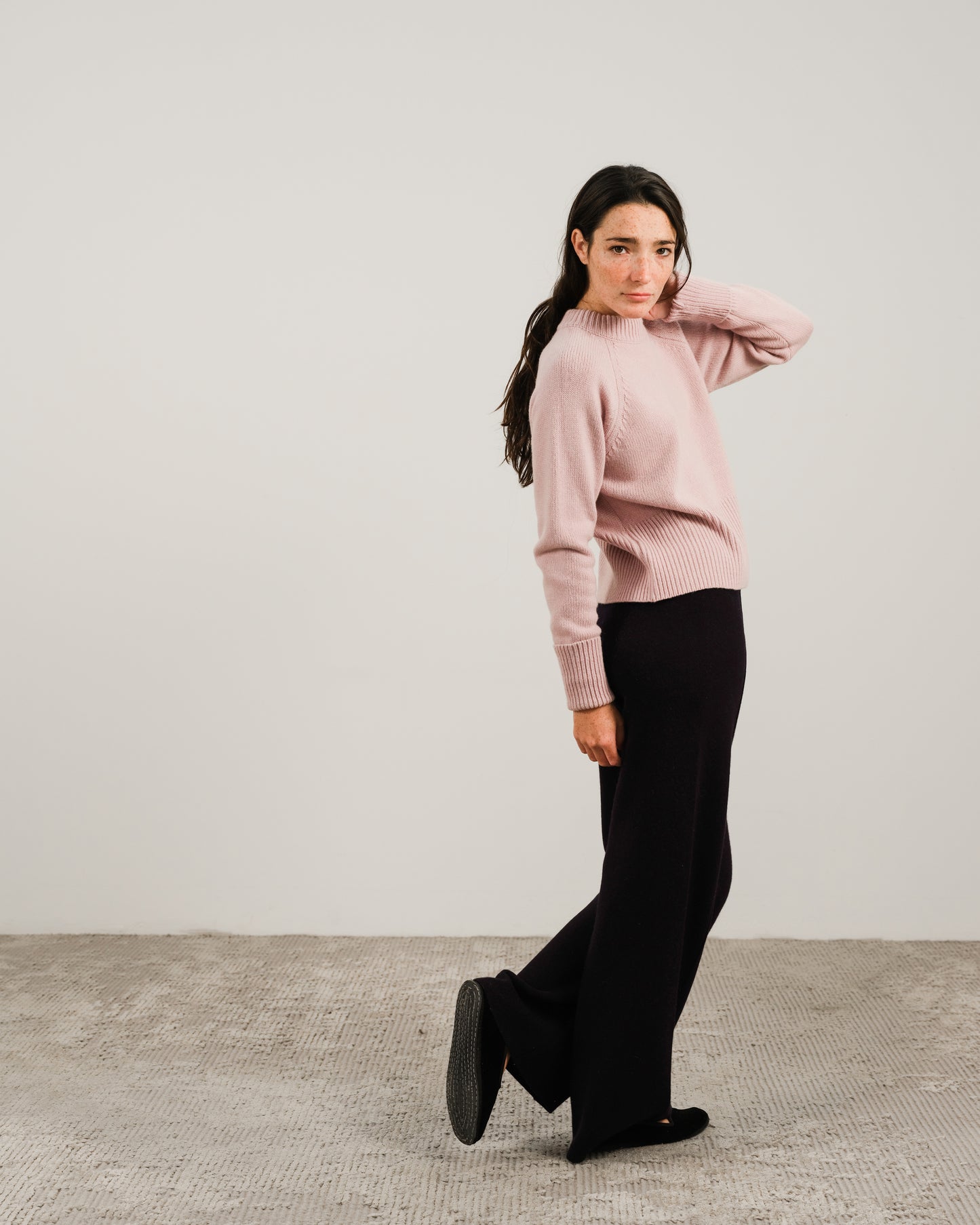 Cashmere Mix Roll-Up Cuff Crewneck Sweater